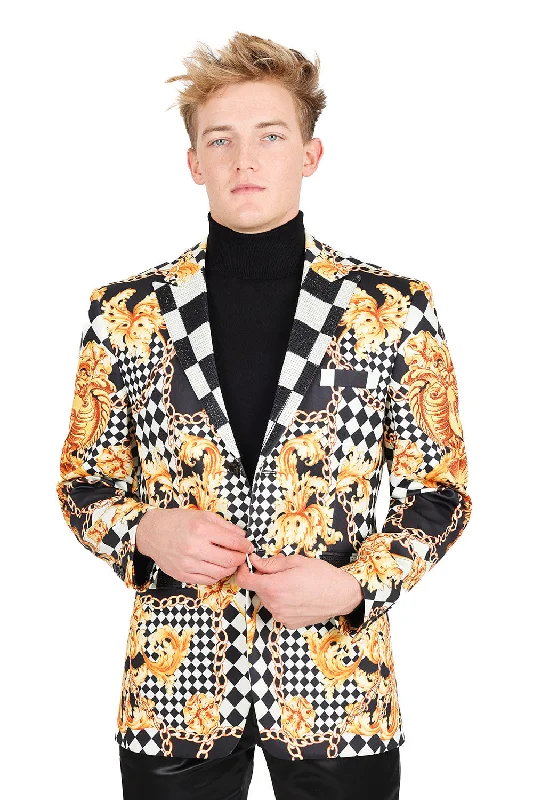 Men's wool tuxedo jacket with satin lapels -BAROQUE CHECKER Blazer