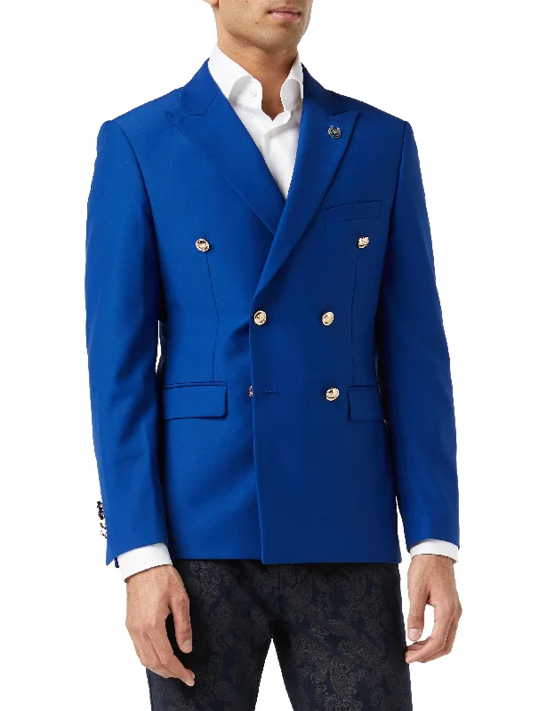 Men's wool tuxedo for office dinner -BLUE DOUBLE BREASTED GOLD BUTTON JACKET