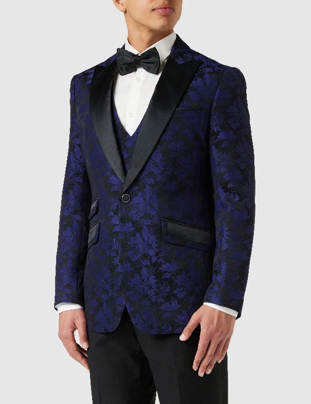 Men's premium wool tuxedo for business events -BLUE GROOMS WEDDING JACKET & WAISTCOAT