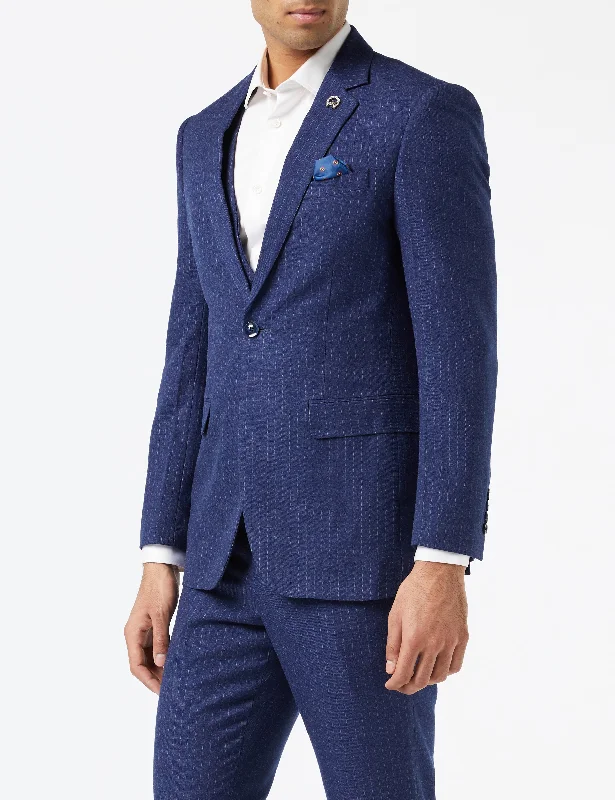 Men's formal tuxedo jacket for special occasions -BLUE PINSTRIPE SINGLE BREASTED JACKET & WAISTCOAT