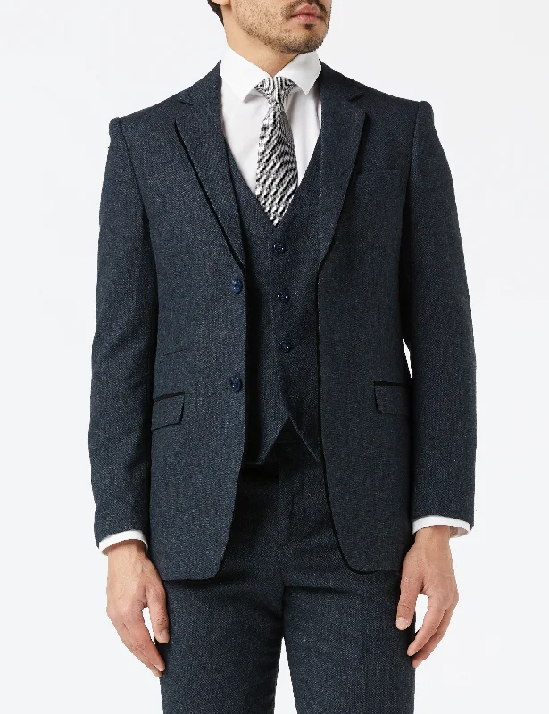 Men's formal tuxedo jacket for special occasions -BLUE TWEED TAILORED FIT JACKET & WAISTCOAT