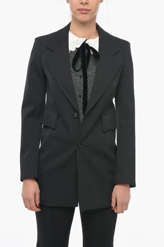 Men's classic tuxedo with satin finish for office -Bottega Veneta Stretch Wool Blazer With Curved Sleeves 40 Italian Size