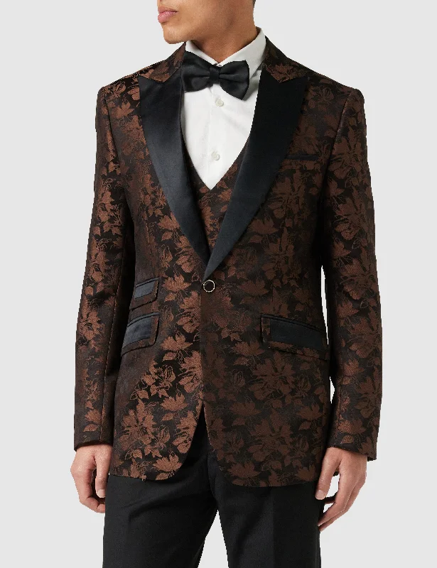 Men's wool tuxedo for black tie events -BROWN GROOMS WEDDING JACKET & WAISTCOAT