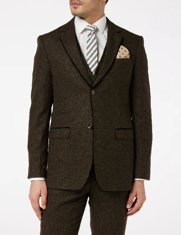 Men's formal tuxedo with satin collar -BROWN TWEED TAILORED JACKET