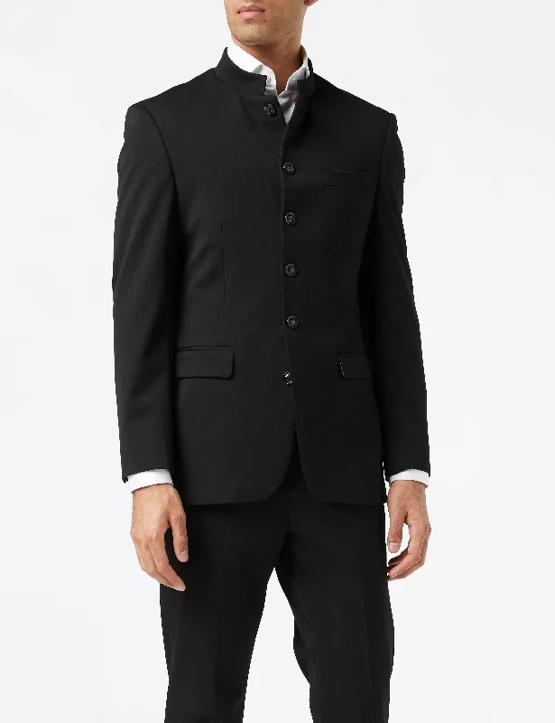 Best men's tuxedo for winter weddings -CHINESE GRANDAD COLLAR BLACK NEHRU JACKET