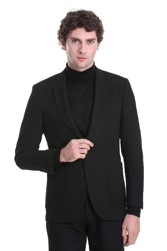 Men's slim fit tuxedo jacket for special events -Comfort Fit Notch Lapel Black Classic Blazer