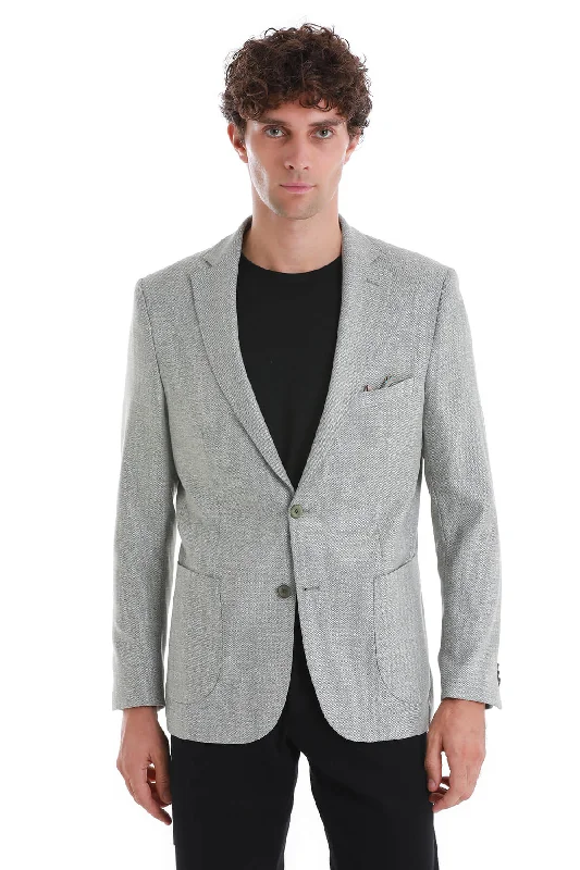 Men's formal tuxedo with satin collar -Comfort Fit Notch Lapel Cotton Blend Khaki Classic Blazer