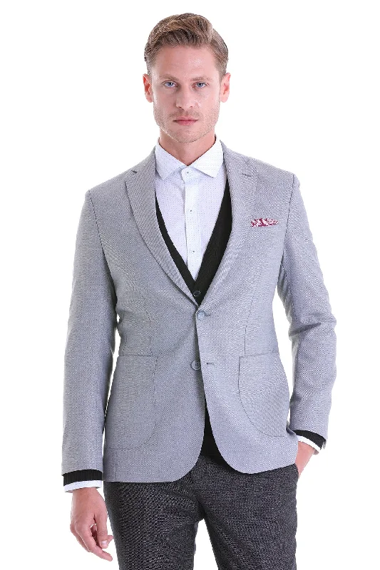 Men's premium wool tuxedo for evening event -Comfort Fit Notch Lapel Gray Wool Blend Casual Blazer