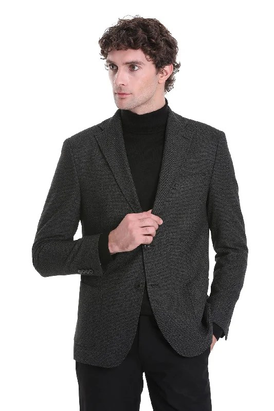 Men's luxury tuxedo for office gala -Comfort Fit Notch Lapel Textured Black Classic Blazer