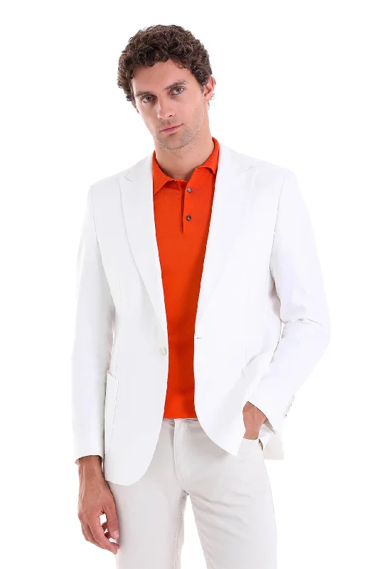 Best men's tuxedo for high-end events -Comfort Fit Notch Lapel White Linen Casual Blazer