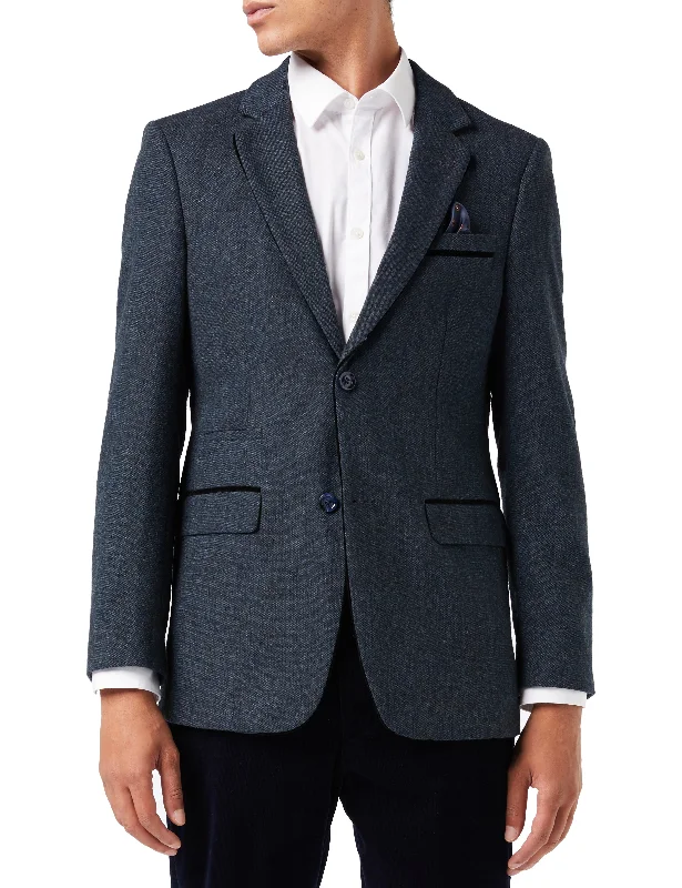 Men's slim fit black tuxedo with satin finish -DANE - BLUE TWEED BLAZER