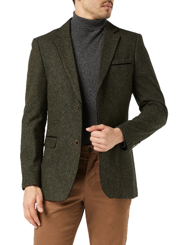 Men's luxurious black tuxedo for office event -DANE - GREEN TWEED BLAZER