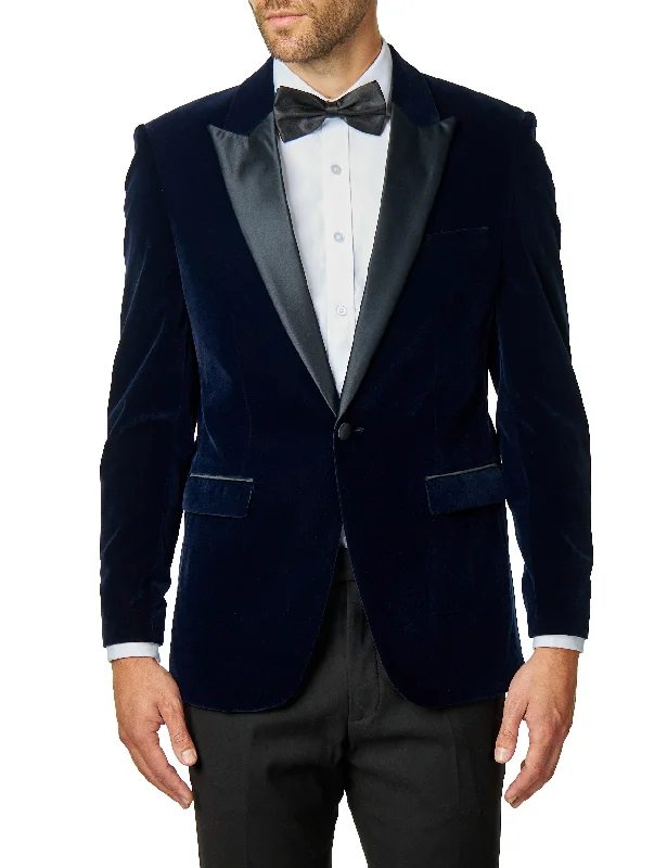 Men's slim fit tuxedo for business party -DINNER GARY – NAVY SOFT VELVET TUXEDO JACKET