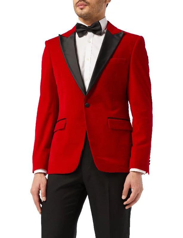 Men's tailored formal tuxedo with satin finish -DINNER JES - Red Soft Velvet Tuxedo Jacket