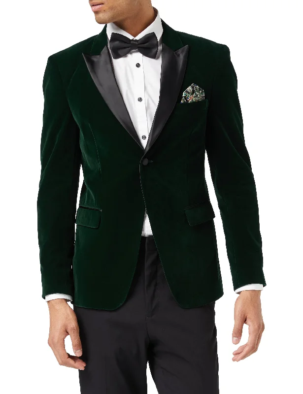 Men's modern tuxedo with satin lapels -DINNER MAK - Green Soft Velvet Tuxedo Jacket