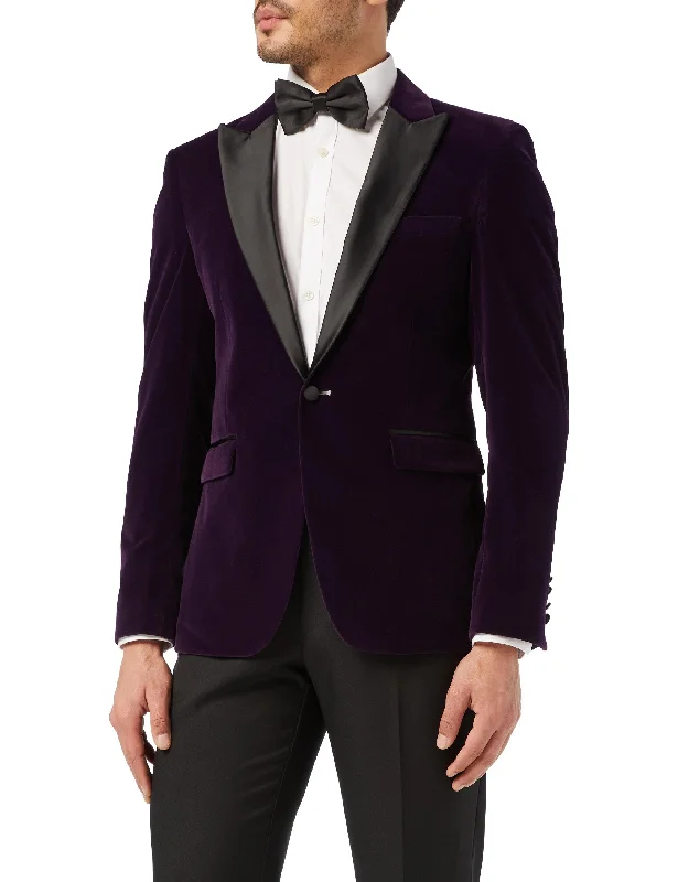 Men's business formal tuxedo rental -DINNER RICKY - Purple Soft Velvet Tuxedo Jacket