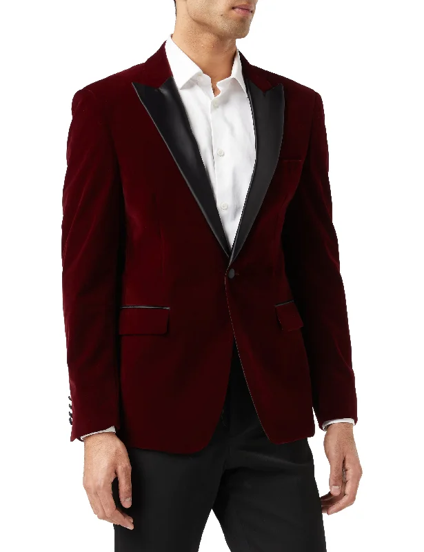 Men's business tuxedo jacket with satin lapels -DINNER SAM - Burgundy Soft Velvet Tuxedo Jacket