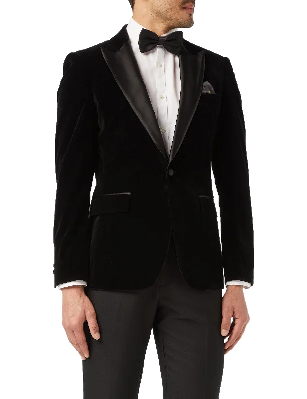 Men's wool tuxedo for black tie events -DINNER TIM - Black Soft Velvet Tuxedo Jacket