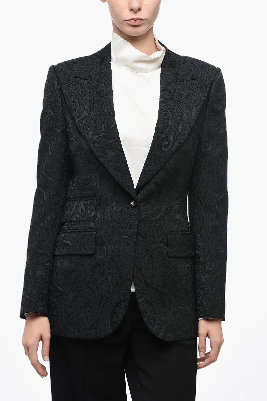 Men's custom tuxedo jacket for special events -Dolce & Gabbana Single-Breasted Jacquard Blazer With Peak Lapel 38 Italian Size