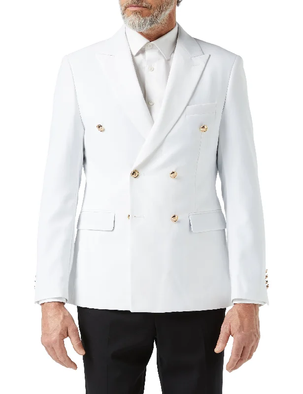 Men's premium wool tuxedo for evening event -DOUBLE BREASTED GOLD BUTTON WHITE JACKET