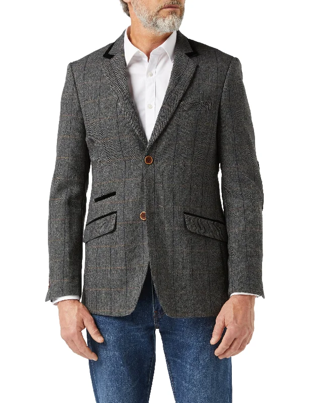 Men's designer wool tuxedo jacket for event -ELTON - Black Tweed Check Blazer