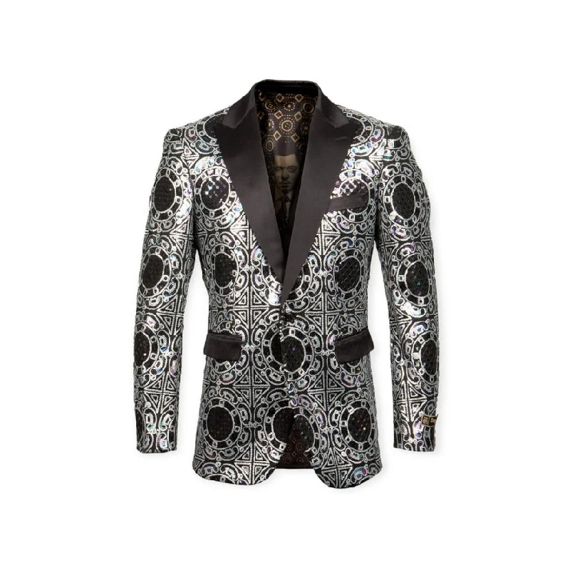 Men's tailored navy tuxedo with satin lapel -EMPIRE: Sequin Blazer ME259H