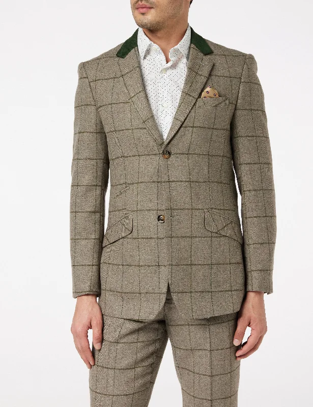 Men's designer tuxedo for black tie event -EVAN - GREY TWEED HERRINGBONE CHECK JACKET & WAISTCOAT