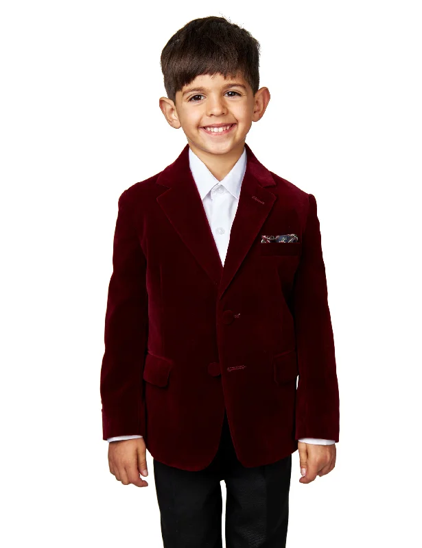 Men's classic navy tuxedo for office party -GARY - BOYS MAROON VELVET BLAZER