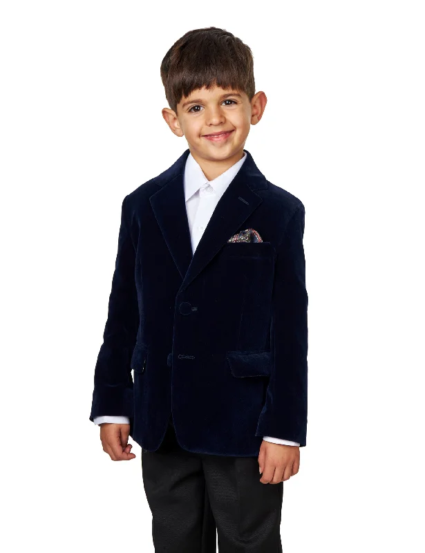 Men's classic tuxedo jacket for formal party -GARY - BOYS NAVY VELVET BLAZER