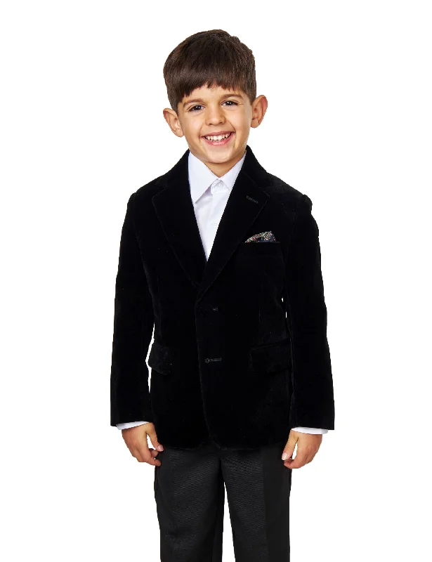 Men's slim fit black tuxedo for office event -GARY - KIDS BLACK VELVET BLAZER