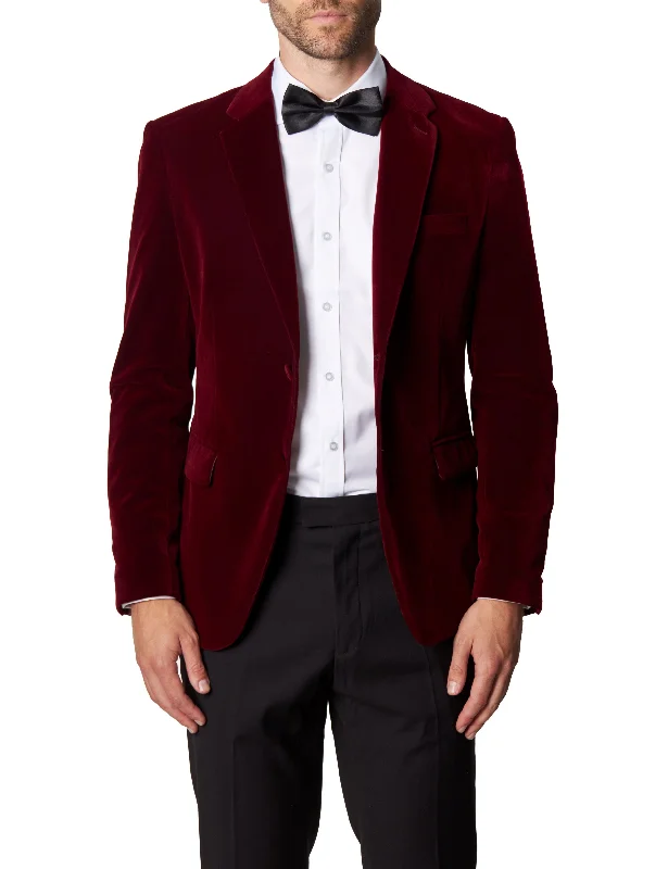 Men's luxurious grey tuxedo for office event -GARY- MAROON VELVET BLAZER