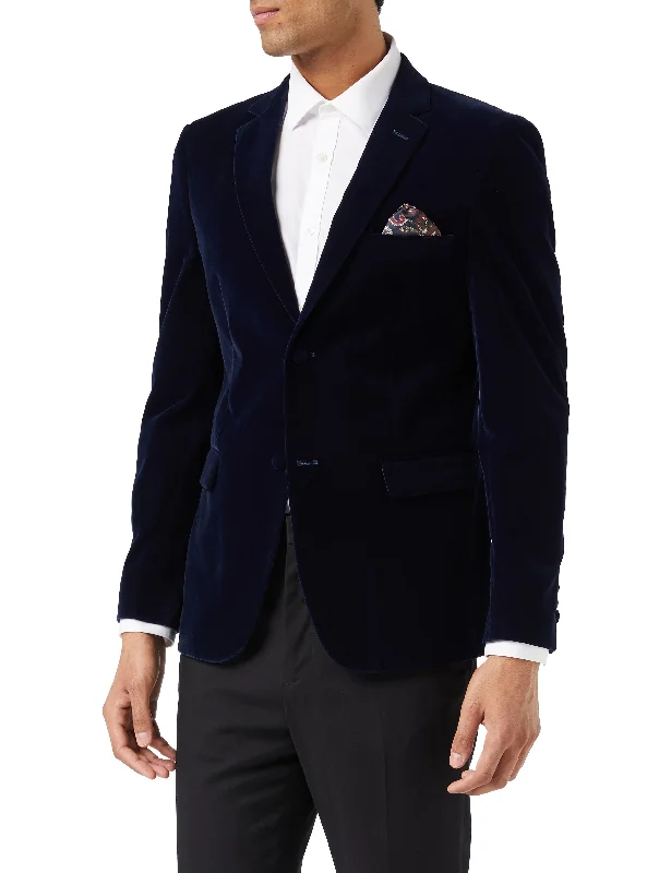 Men's slim fit wool tuxedo jacket for wedding -GARY- NAVY VELVET BLAZER