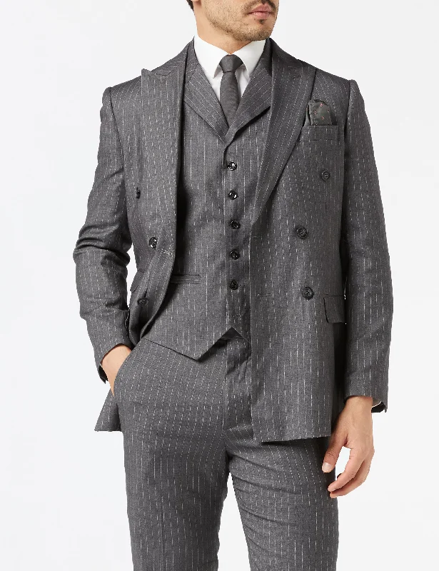 Men's designer black tuxedo jacket -GEORGE - DOUBLE BREASTED GREY PINSTRIPE JACKET