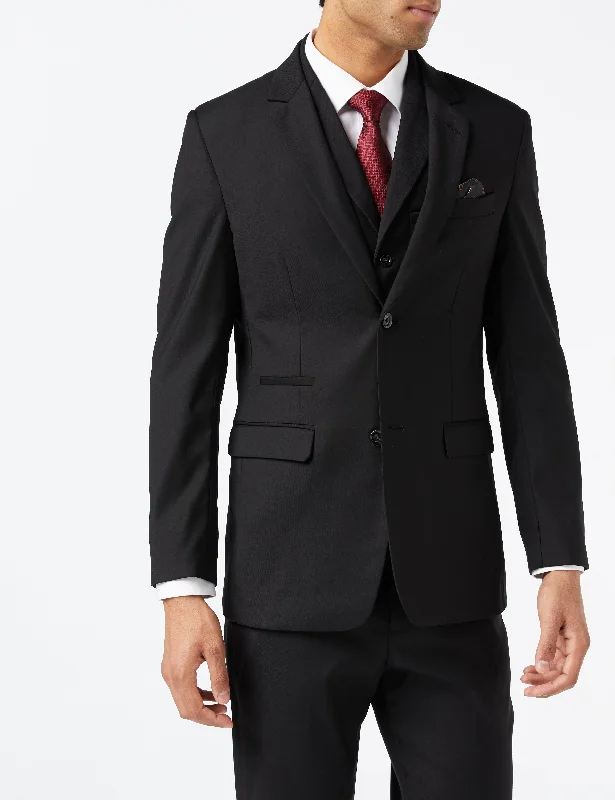 Men's custom tuxedo jacket for formal events -GRAHAM - BLACK SINGLE BREASTED JACKET & WAISTCOAT