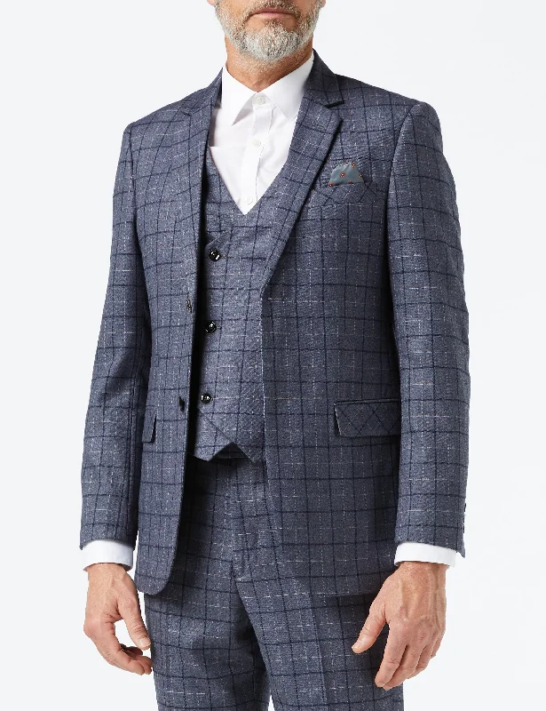 Men's formal tuxedo with satin collar for wedding -HECTOR - GREY WINDOWPANE CHECK JACKET & WAISTCOAT