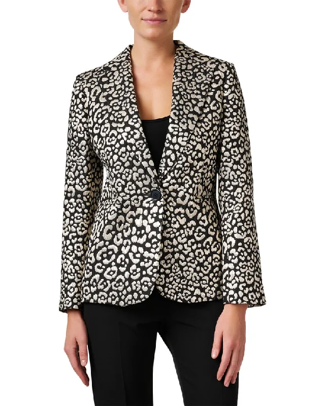 Men's luxury business tuxedo with satin collar -Helene Berman Goldie Animal Print Blazer