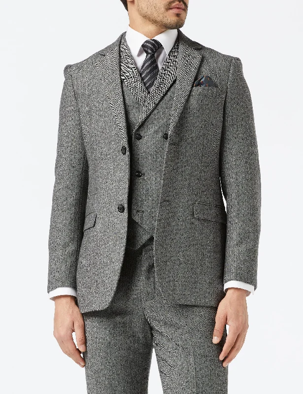 Men's slim fit tuxedo jacket for evening wedding -JAX - GREY HERRINGBONE TWEED JACKET