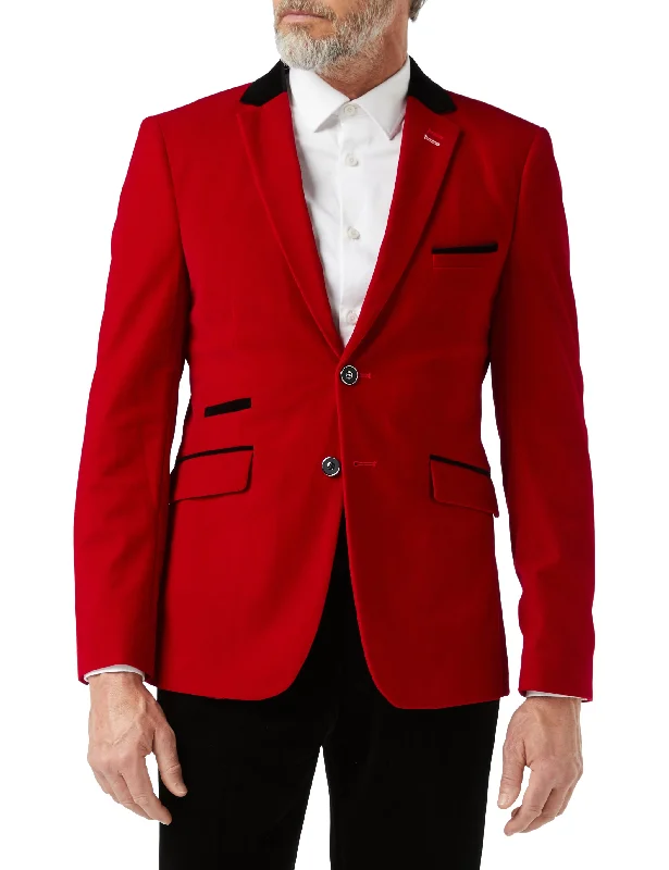 Men's tailored wool tuxedo for dinner -JES - Red Soft Velvet Dinner Jacket