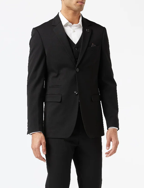 Men's black wool tuxedo for wedding guest -JROSS – BLACK FORMAL JACKET & WAISTCOAT