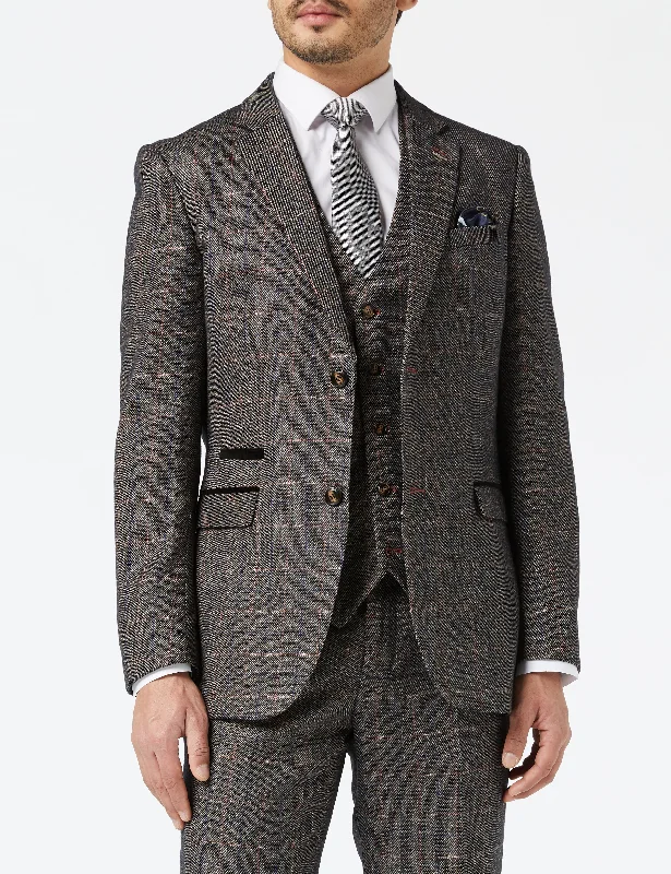 Men's wool tuxedo for evening formal event -JULES - BROWN TWEED CHECK JACKET & WAISTCOAT