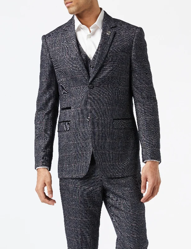 Men's luxury black tuxedo jacket with satin collar -JULES - GREY TWEED CHECK JACKET & WAISTCOAT