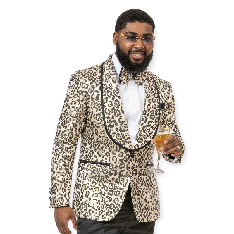 Men's wool tuxedo jacket for black tie event -KENT & PARK: Leopard Blazer J145