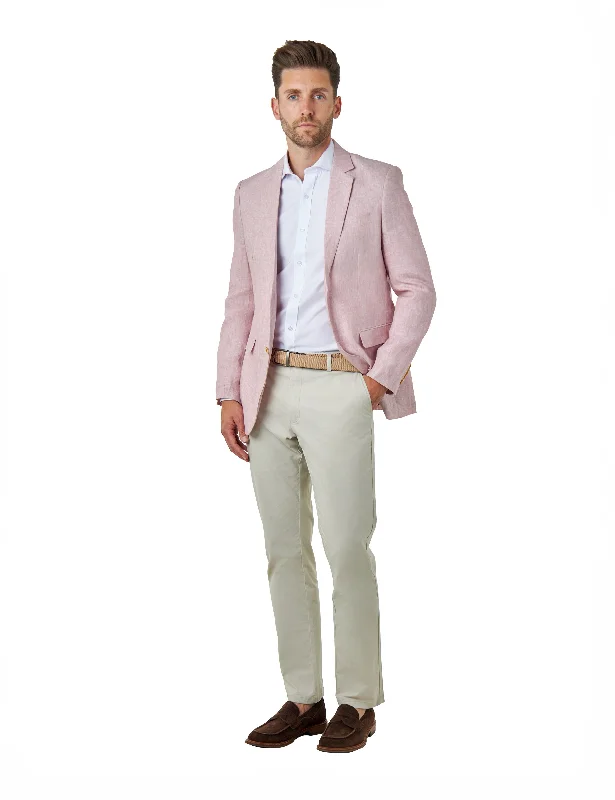 Men's grey tuxedo for office party -LEWIS - Pink Linen Tailored Fit Summer Suit Blazer