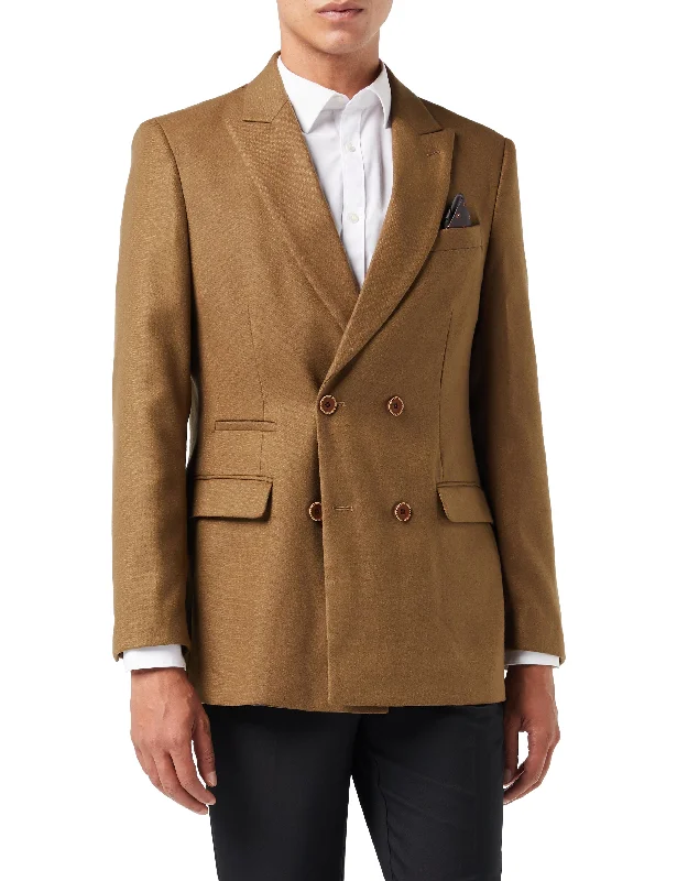 Men's slim fit designer tuxedo for corporate event -MARCO-DOUBLE BREASTED TWEED TAN JACKET