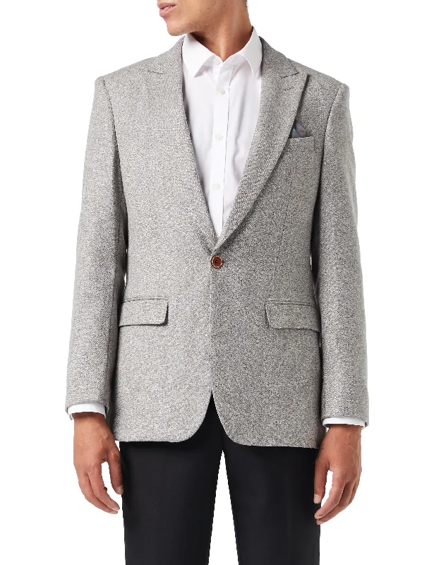 Men's luxury grey wool tuxedo for office event -MARCO - SINGLE BREASTED CASUAL GREY BLAZER