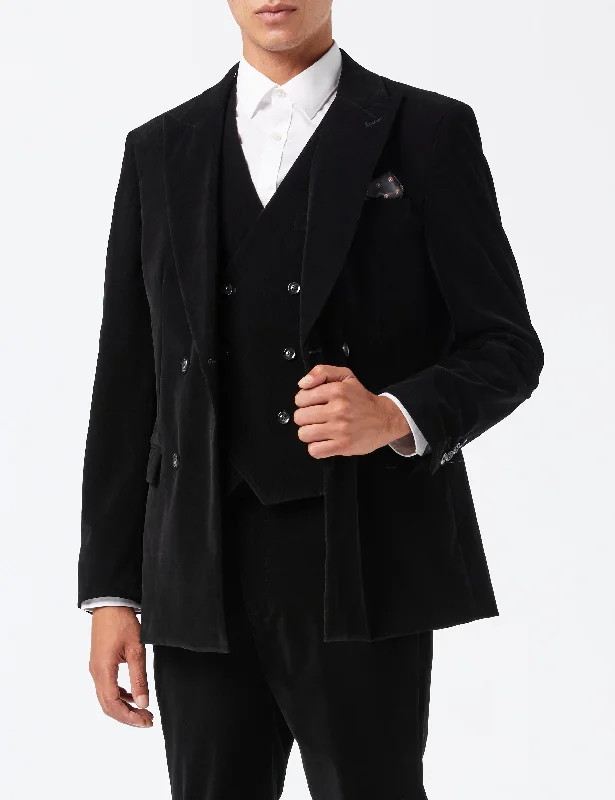 Men's grey tuxedo jacket for business party -MATTHEW – BLACK CORDUROY JACKET & WAISTCOAT