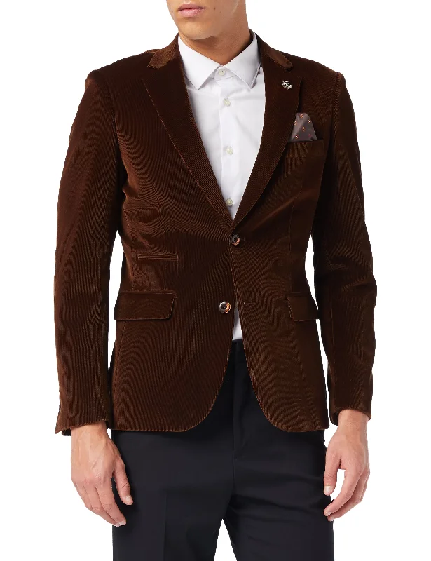 Men's designer tuxedo with satin lapel -MATTHEW - Brown Corduroy Blazer Jacket