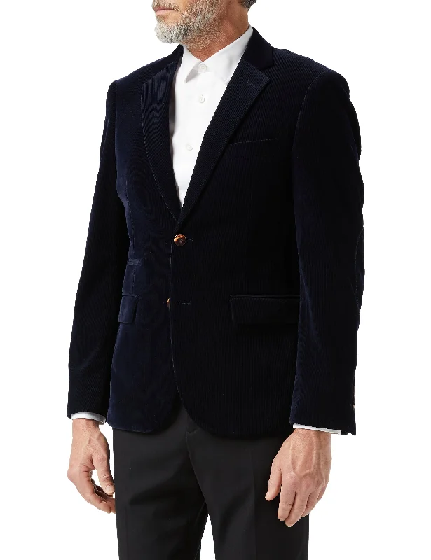 Men's high-end navy tuxedo for dinner events -MATTHEW - Navy Blue Corduroy Blazer Jacket