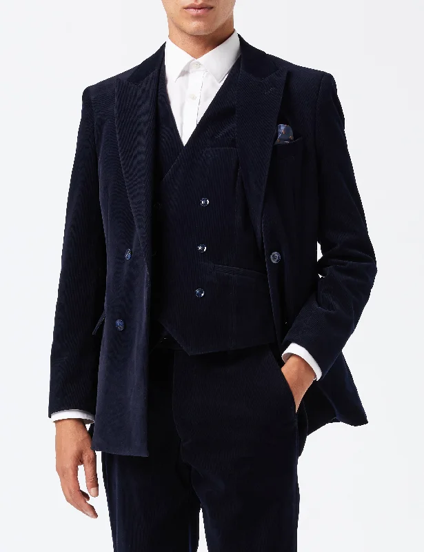 Men's navy tuxedo with satin collar -MATTHEW – NAVY CORDUROY JACKET & WAISTCOAT