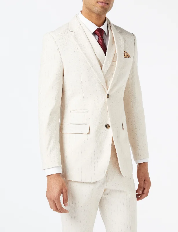 Men's custom black tuxedo for dinner party -Cream Gold Pinstripe Wedding Jacket